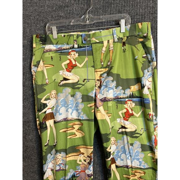 Loudmouth Colorful Golf Pin Up Girl Print Chino Pants Size 40 Novelty Pockets - Picture 3 of 16
